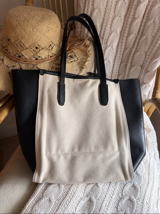 J. Crew Handbags - J Crew Canvas & Leather Tote Bag in Black and Cream
